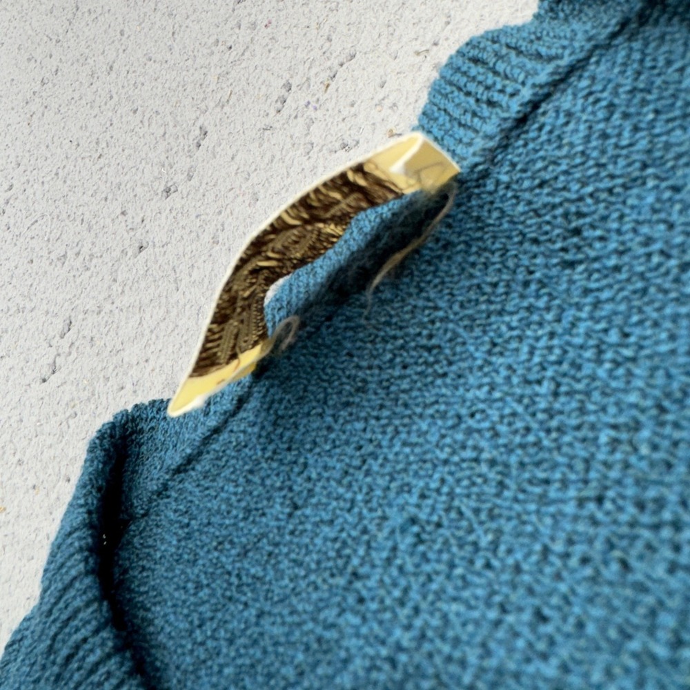 Vintage St John Santana Knit Sweater Womens 12 Blue Aqua V Neck Raglan Pullover - Picture 5 of 8